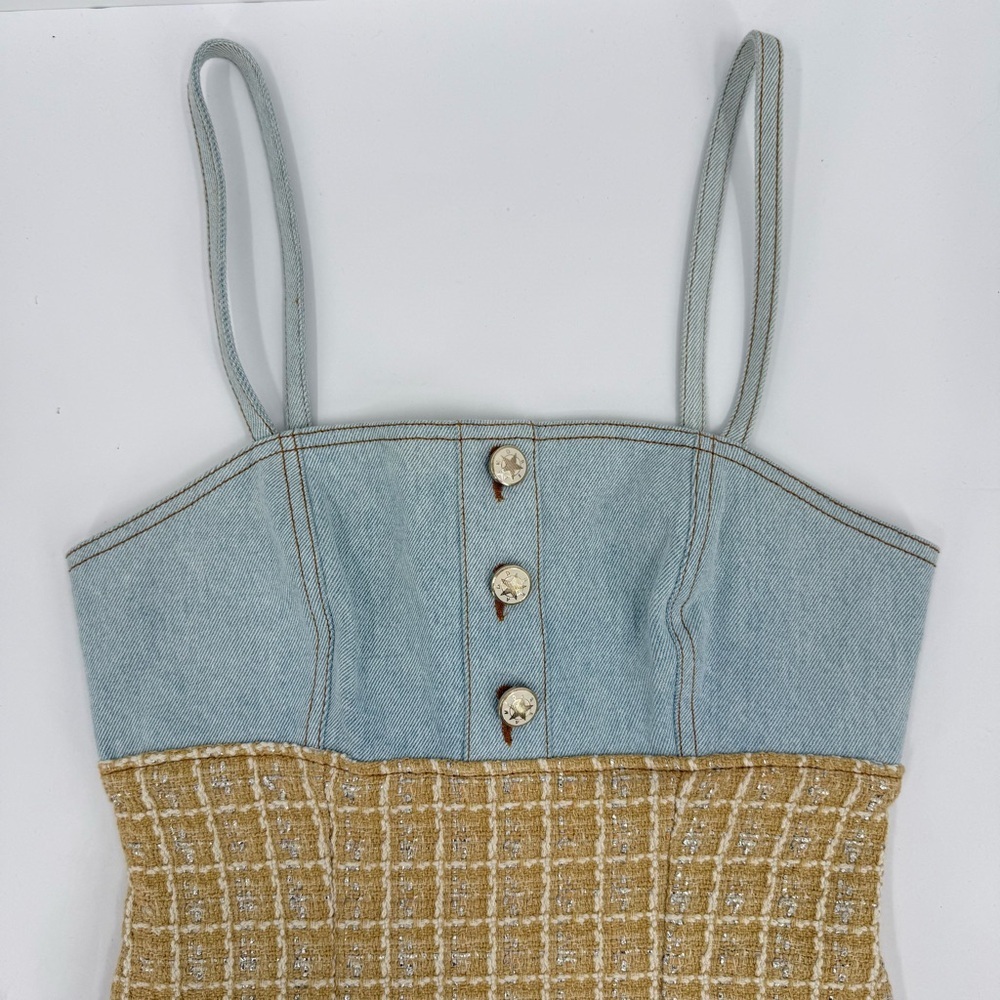 Sandro Two-Tone Mini Dress in Light Blue and Beige - Picture 5 of 16